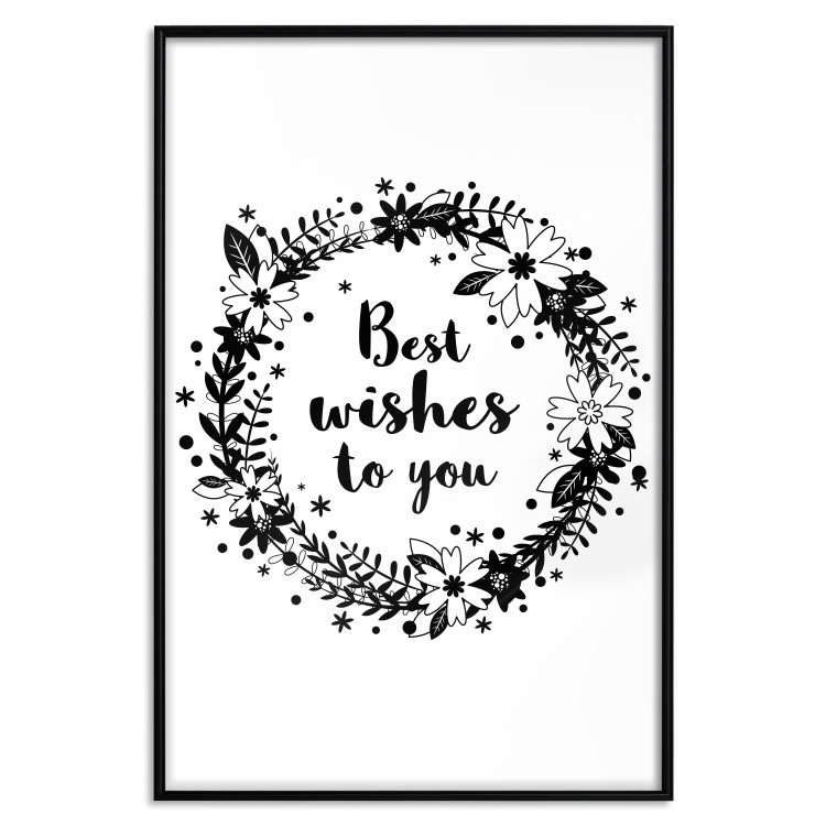 Poster Best wishes to you - black and white illustration with plants and texts 116350 additionalImage 16