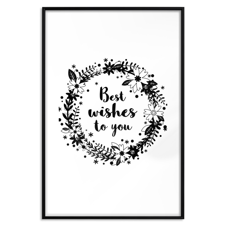 Poster Best wishes to you - black and white illustration with plants and texts 116350 additionalImage 16