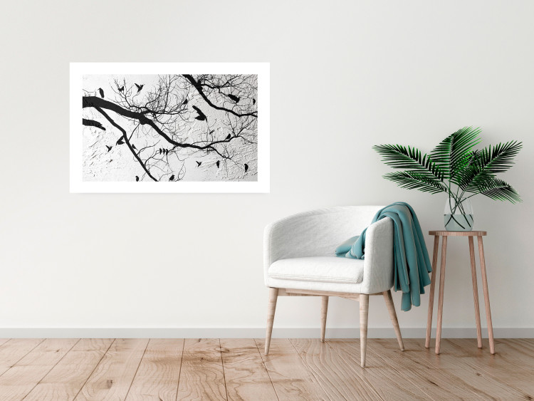 Poster Bird Encounter - black and white landscape of tree and birds on branches 117250 additionalImage 2