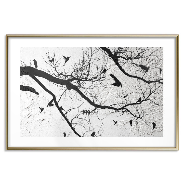 Poster Bird Encounter - black and white landscape of tree and birds on branches 117250 additionalImage 17