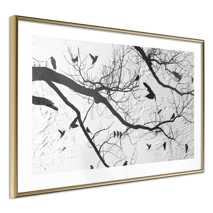 Poster Bird Encounter - black and white landscape of tree and birds on branches 117250 additionalImage 8