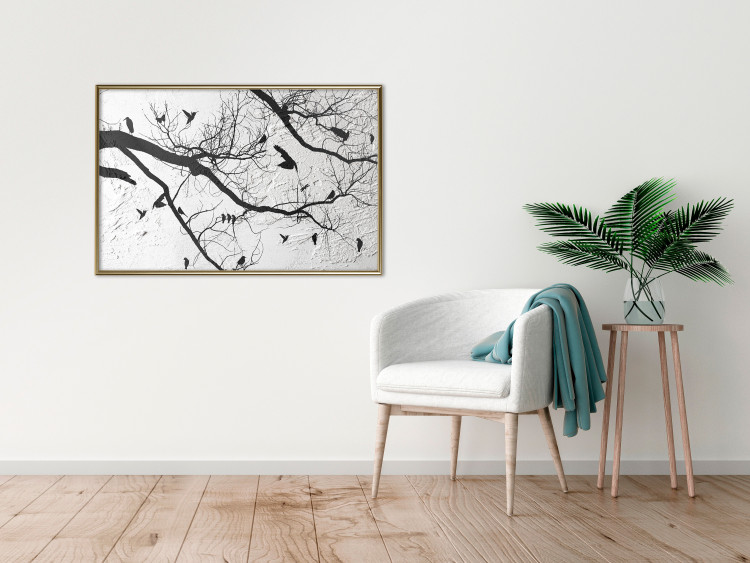 Poster Bird Encounter - black and white landscape of tree and birds on branches 117250 additionalImage 5