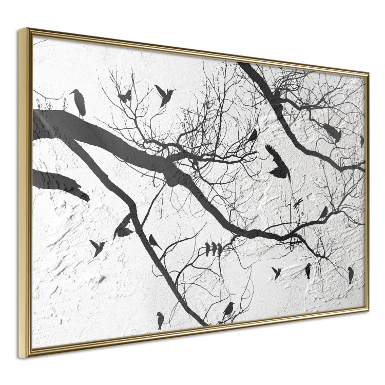 Poster Bird Encounter - black and white landscape of tree and birds on branches 117250 additionalImage 12