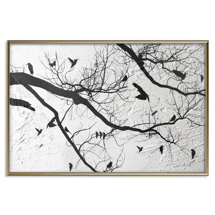 Poster Bird Encounter - black and white landscape of tree and birds on branches 117250 additionalImage 27