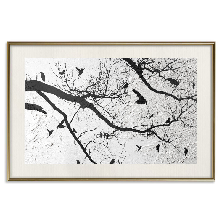 Poster Bird Encounter - black and white landscape of tree and birds on branches 117250 additionalImage 20