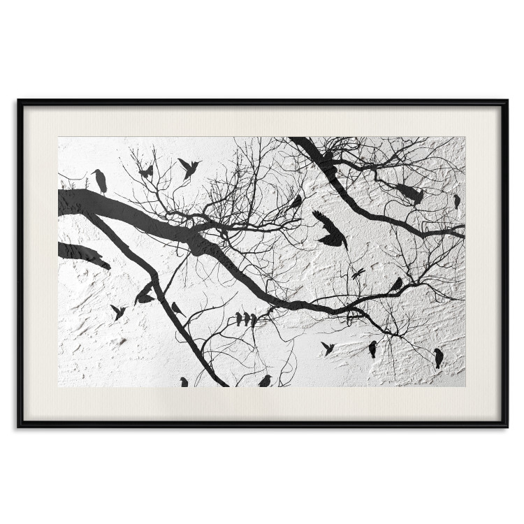 Poster Bird Encounter - black and white landscape of tree and birds on branches 117250 additionalImage 19
