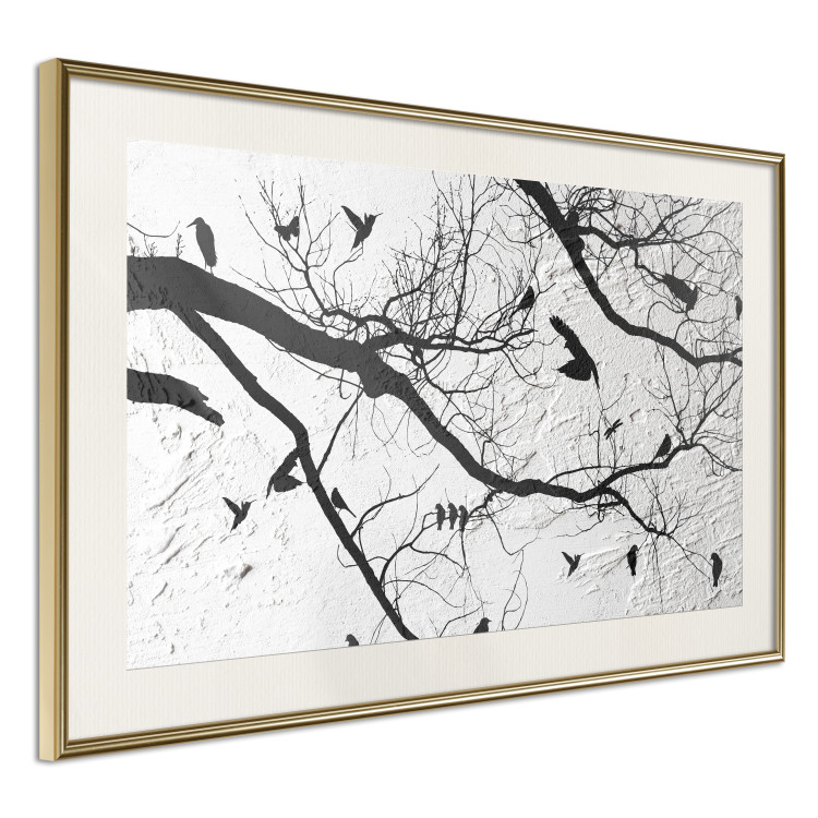 Poster Bird Encounter - black and white landscape of tree and birds on branches 117250 additionalImage 2