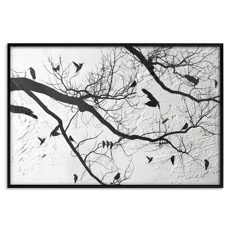 Poster Bird Encounter - black and white landscape of tree and birds on branches 117250 additionalImage 18