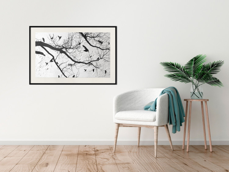 Poster Bird Encounter - black and white landscape of tree and birds on branches 117250 additionalImage 16