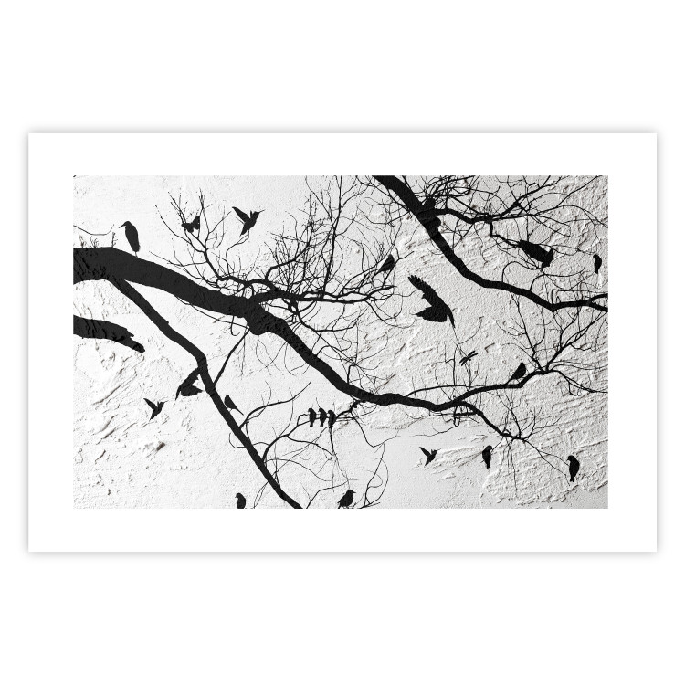 Poster Bird Encounter - black and white landscape of tree and birds on branches 117250 additionalImage 19