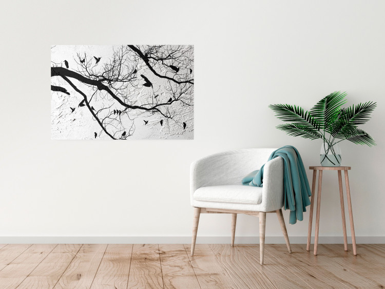 Poster Bird Encounter - black and white landscape of tree and birds on branches 117250 additionalImage 21