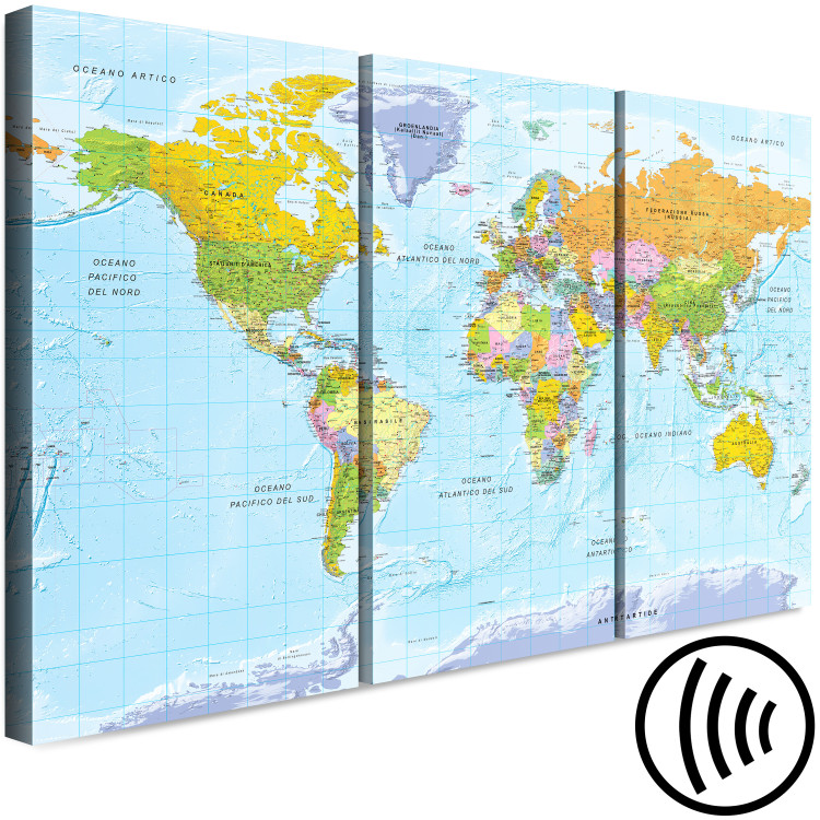 Canvas Print World Map in Colors (3-part) - Continents with Italian Labels 122350 additionalImage 6