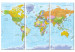 Canvas Print World Map in Colors (3-part) - Continents with Italian Labels 122350