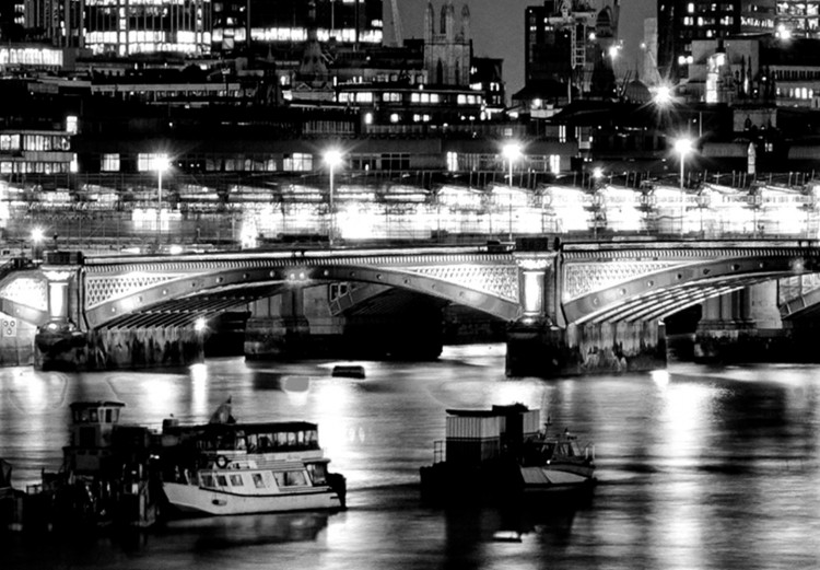 Canvas Art Print Triptych London by night - black and white panorama with the Thames 123650 additionalImage 4