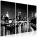 Canvas Art Print Triptych London by night - black and white panorama with the Thames 123650 additionalThumb 2