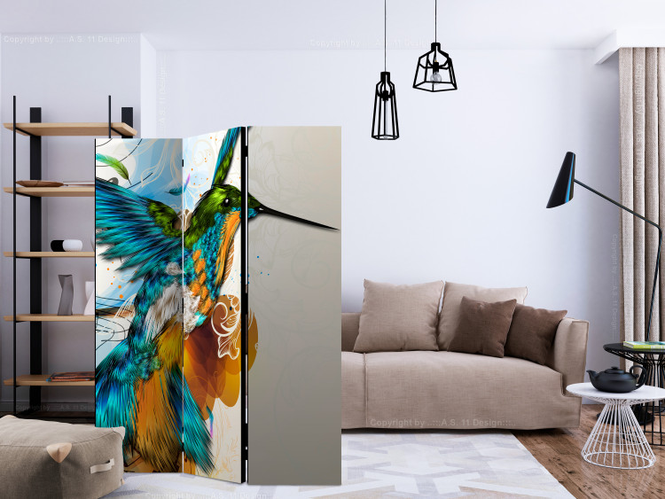 Folding Screen Bird's Music (3-piece) - colorful fantasy with a hummingbird against the sky 124150 additionalImage 4