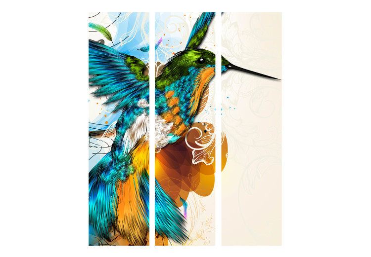 Folding Screen Bird's Music (3-piece) - colorful fantasy with a hummingbird against the sky 124150 additionalImage 3