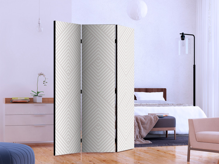 Room Divider Screen Broken Lines (3-piece) - geometric pattern in shades of beige 124350 additionalImage 2