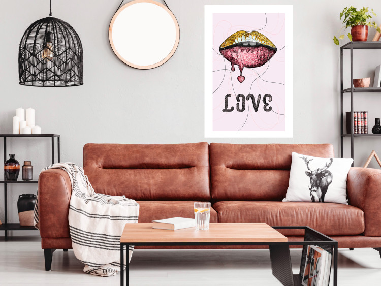 Poster Fluid Lips - glittery lips and English text on a pastel background 125450 additionalImage 2