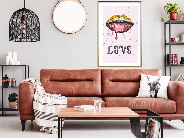Poster Fluid Lips - glittery lips and English text on a pastel background 125450 additionalImage 13