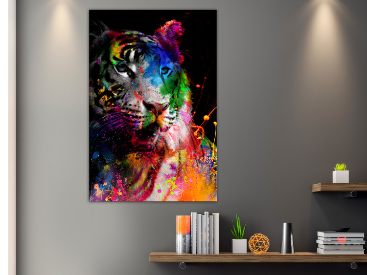 Canvas Art Print Bengal Tiger (1-part) vertical - abstractly depicted animal 128350 additionalImage 3