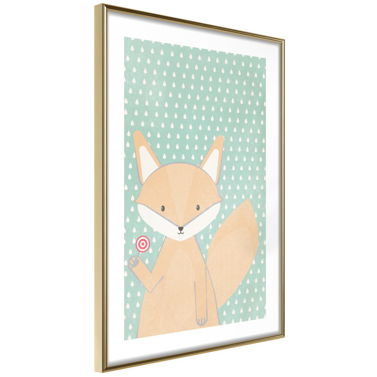 Poster Little Fox - funny animal with a lollipop in hand on polka dot wall 129550 additionalImage 7