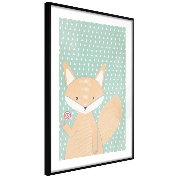 Poster Little Fox - funny animal with a lollipop in hand on polka dot wall 129550 additionalImage 6