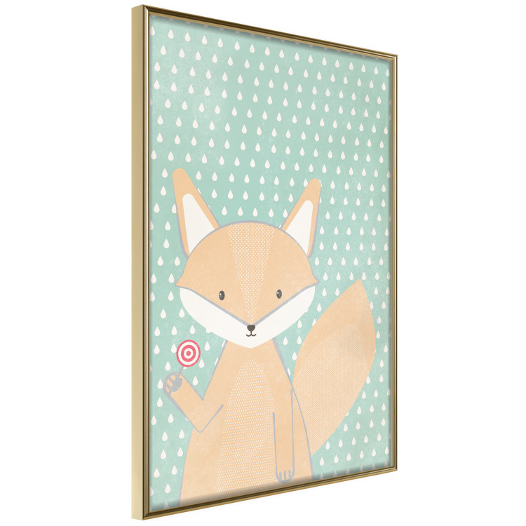 Poster Little Fox - funny animal with a lollipop in hand on polka dot wall 129550 additionalImage 14