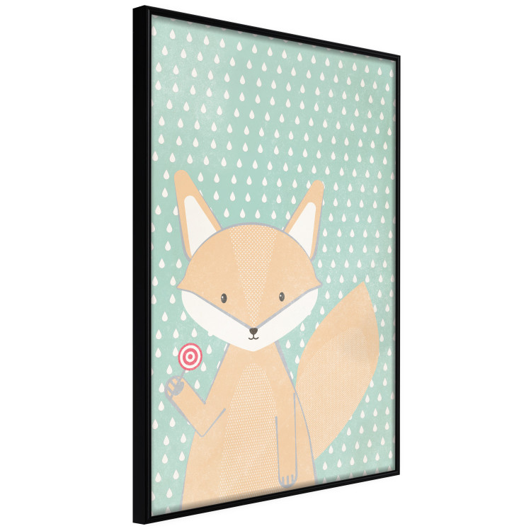 Poster Little Fox - funny animal with a lollipop in hand on polka dot wall 129550 additionalImage 11