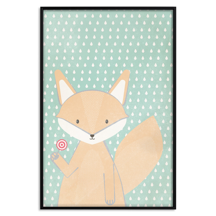 Poster Little Fox - funny animal with a lollipop in hand on polka dot wall 129550 additionalImage 16