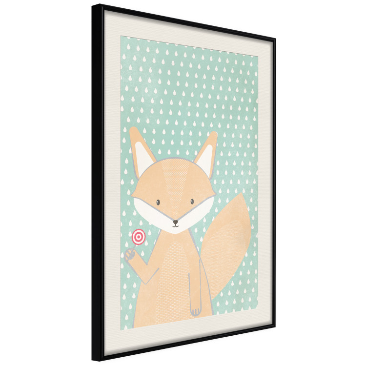 Poster Little Fox - funny animal with a lollipop in hand on polka dot wall 129550 additionalImage 2