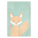 Poster Little Fox - funny animal with a lollipop in hand on polka dot wall 129550
