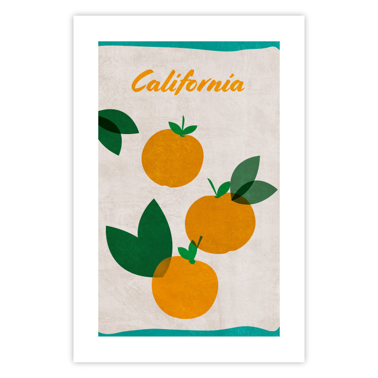 Poster Californian Grove - orange fruits with leaves and text on a light background 131950 additionalImage 25
