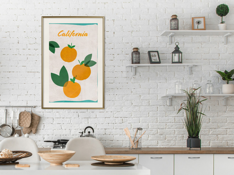 Poster Californian Grove - orange fruits with leaves and text on a light background 131950 additionalImage 22