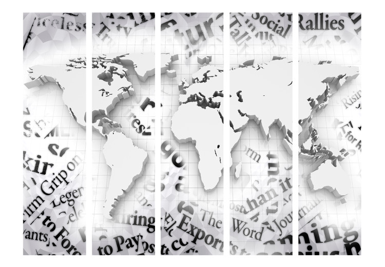 Folding Screen World from Newspapers II (5-piece) - abstraction with a world map and writings 132750 additionalImage 3