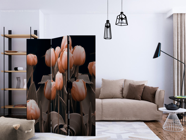 Folding Screen Ladies Among the Flowers (3-piece) - bouquet of pink tulips 132850 additionalImage 4