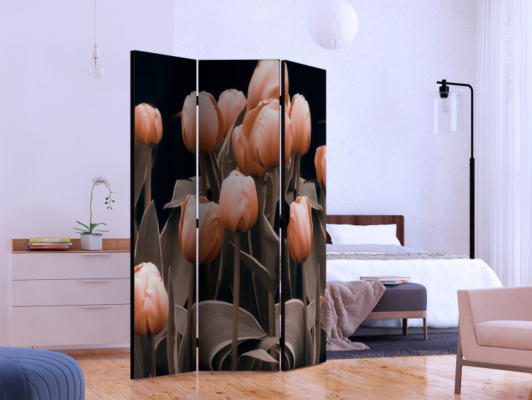 Folding Screen Ladies Among the Flowers (3-piece) - bouquet of pink tulips 132850 additionalImage 2