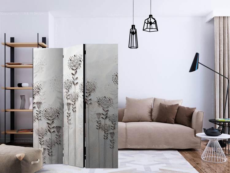 Room Divider Screen Winter Garden II (3-piece) - beige composition with delicate plants 133150 additionalImage 4