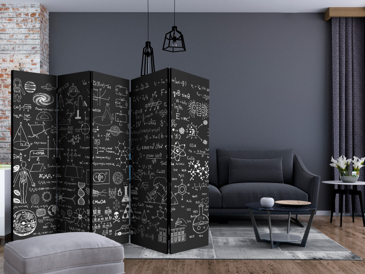 Room Divider Screen Scientific Board II (5-piece) - black and white composition with inscriptions 133350 additionalImage 4