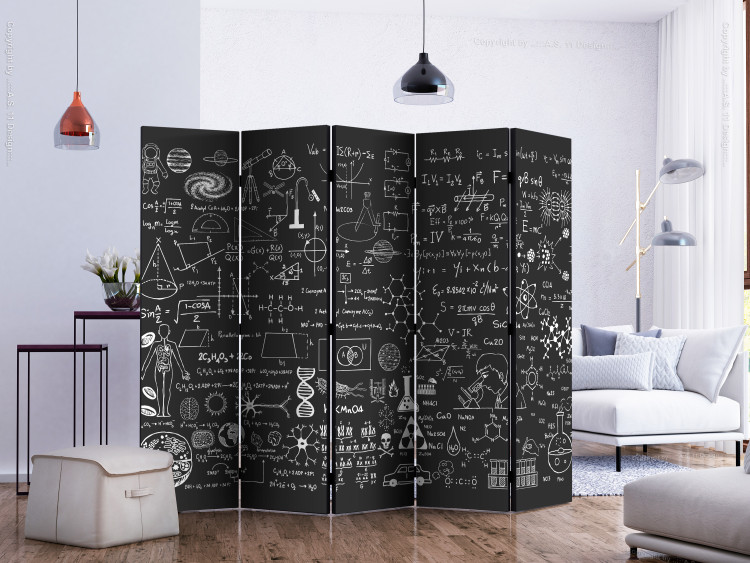 Room Divider Screen Scientific Board II (5-piece) - black and white composition with inscriptions 133350 additionalImage 2
