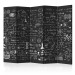Room Divider Screen Scientific Board II (5-piece) - black and white composition with inscriptions 133350