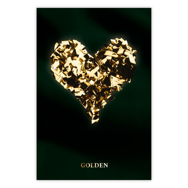 Wall Poster Unique Heart - golden heart composition and writings on a dark background 134450