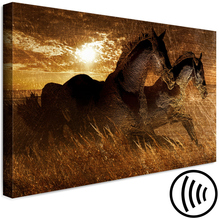 Canvas Art Print Golden gallop - two penalties horses galloping through a golden meadow 135050 additionalImage 6