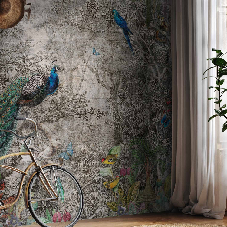 Wall Mural Exotic landscape - engraving with tropical animals and lush nature 142550 additionalImage 7