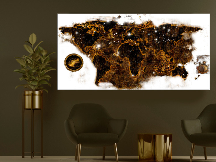 Canvas Art Print Abstract World Map (1-piece) - oceans and continents in brown 144050 additionalImage 3