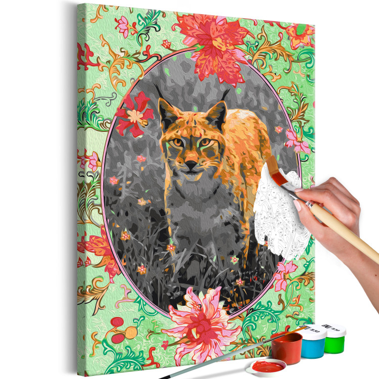 Paint by Number Kit Stately Lynx - Portrait of a Wild Cat in the Light of the Evening Sun and Flowers 146550 additionalImage 3