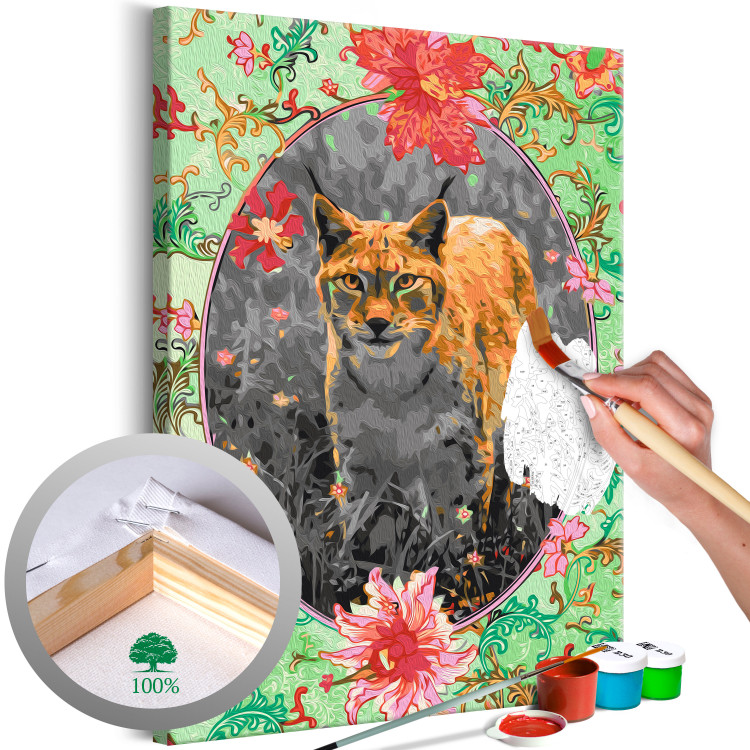 Paint by Number Kit Stately Lynx - Portrait of a Wild Cat in the Light of the Evening Sun and Flowers 146550