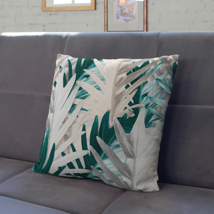 Decorative Microfiber Pillow Philodendron xanadu - a white and turquoise pattern with exotic leaves cushions 146850 additionalImage 6