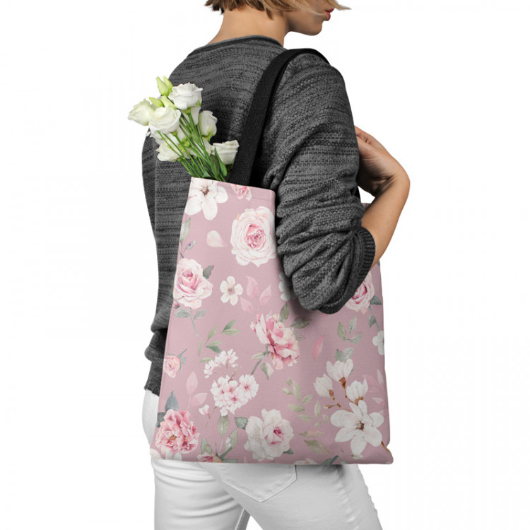 Shopping Bag Spring charm - vintage-style rose and magnolia on dark pink background 147550 additionalImage 3