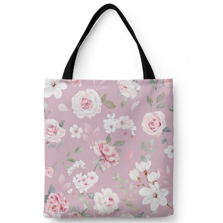 Shopping Bag Spring charm - vintage-style rose and magnolia on dark pink background 147550